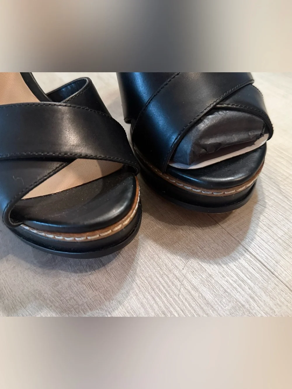Aldo Black Leather Platform Ankle-Strap Heels